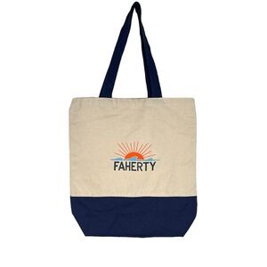 Faherty Women's Canvas Shopping Tote Bag One Size Cream Navy Blue Reusable